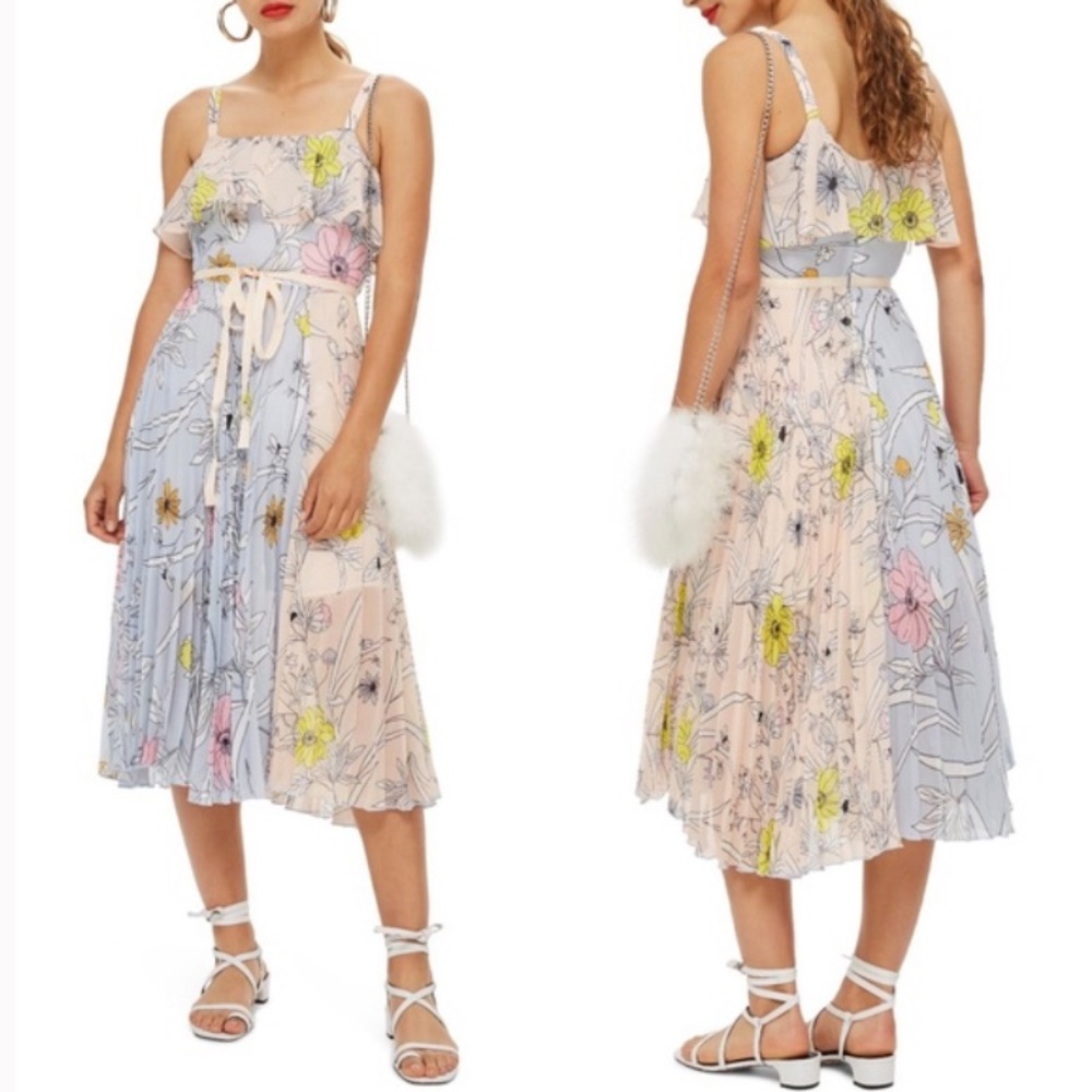 TopShop Pastel Pleated Midi Dress